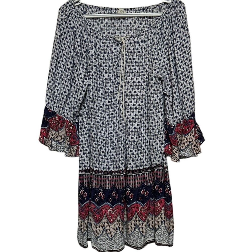Umgee USA Women's Blue Pink Quarter Sleeve Off the Shoulder‎ Blouse Size 2XL